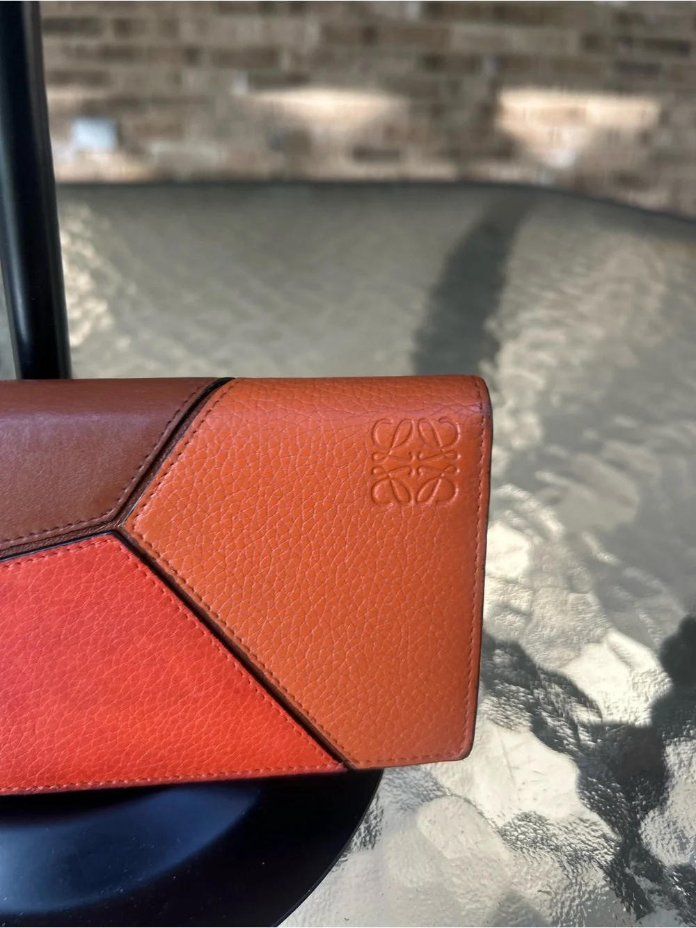 Loewe Puzzle Colorblock Leather Continental Wallet Orange Brown Red